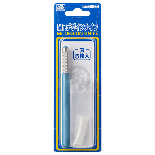 GSI Creos Mr. Design Knife cutting tool with a silver handle and sharp blade for precision crafting and model making.