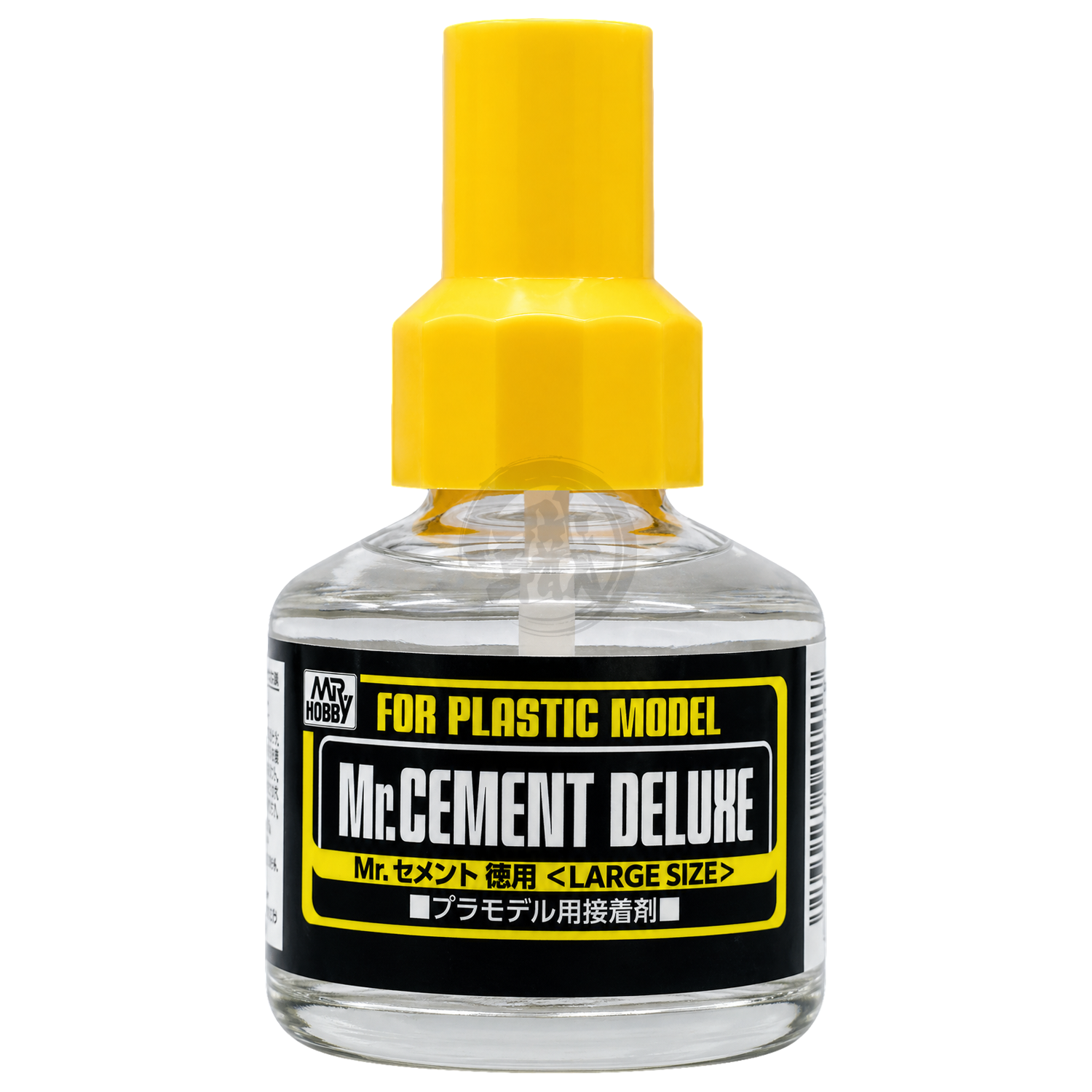 GSI Creos Mr.Cement Deluxe bottle for model building and cement application, with label and nozzle visible in the image.