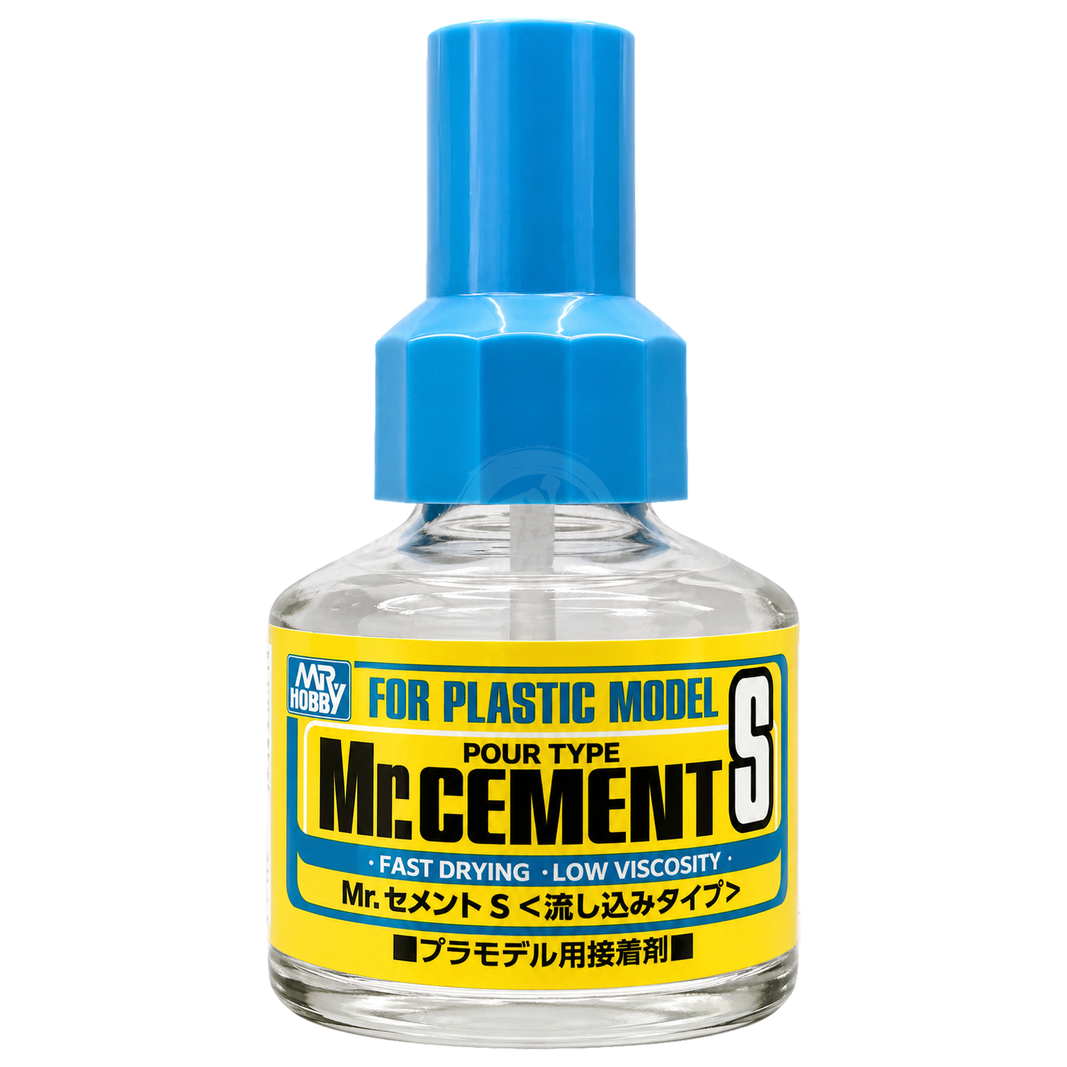 GSI Creos Mr. Cement S, a small container of cement for model building and crafting, with a precise applicator tip.