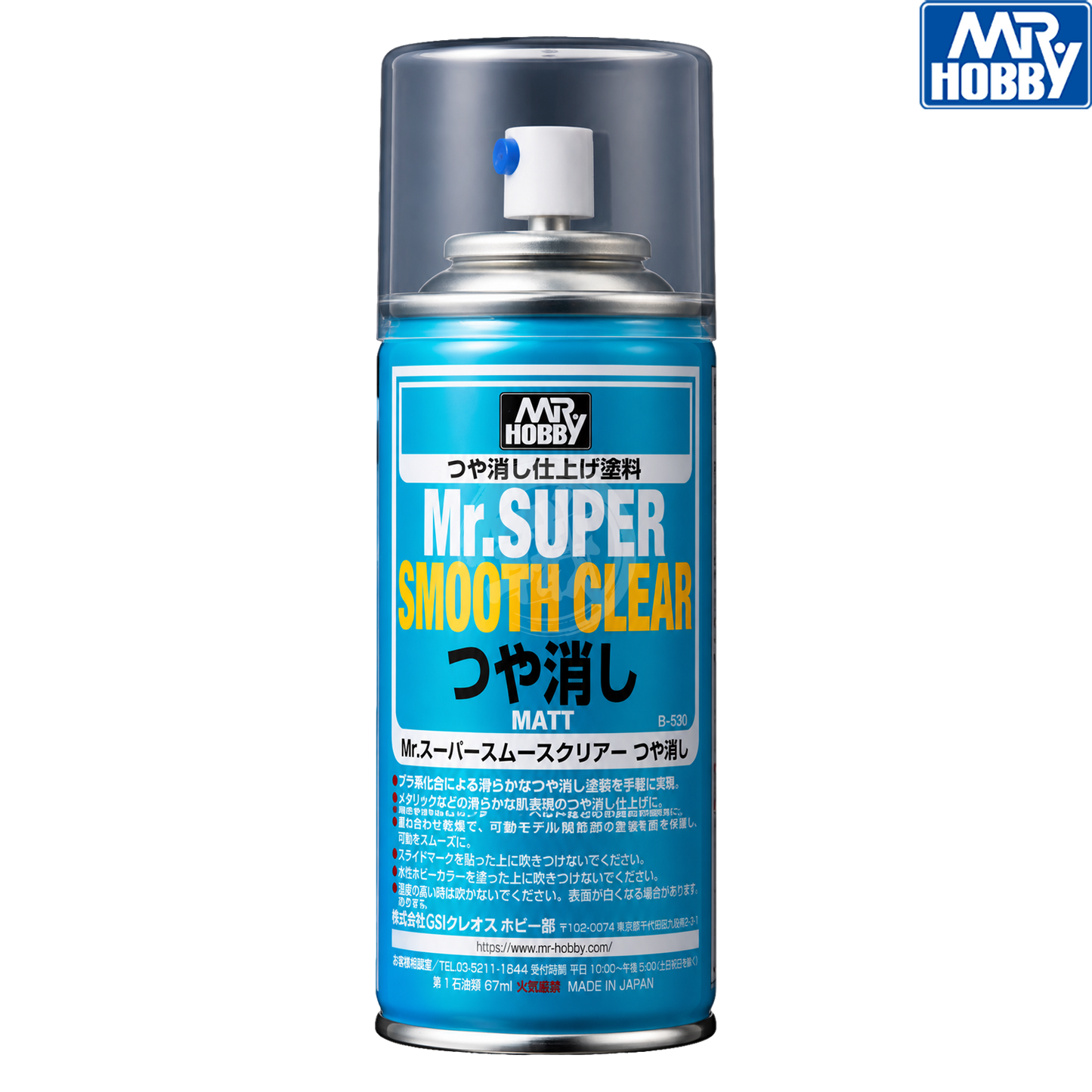 GSI Creos Mr. Super Smooth Clear Flat paint bottle, transparent paint for model detailing, shown with label and cap.