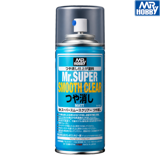 GSI Creos Mr. Super Smooth Clear Flat paint bottle, transparent paint for model detailing, shown with label and cap.