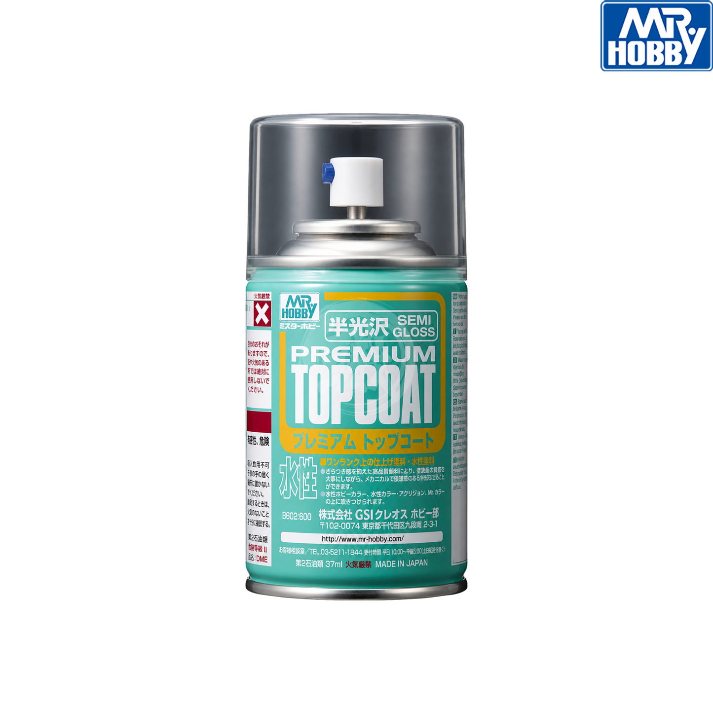 Semi-gloss premium top coat paint by GSI Creos, shown in a clear container with the semi-gloss finish visible.