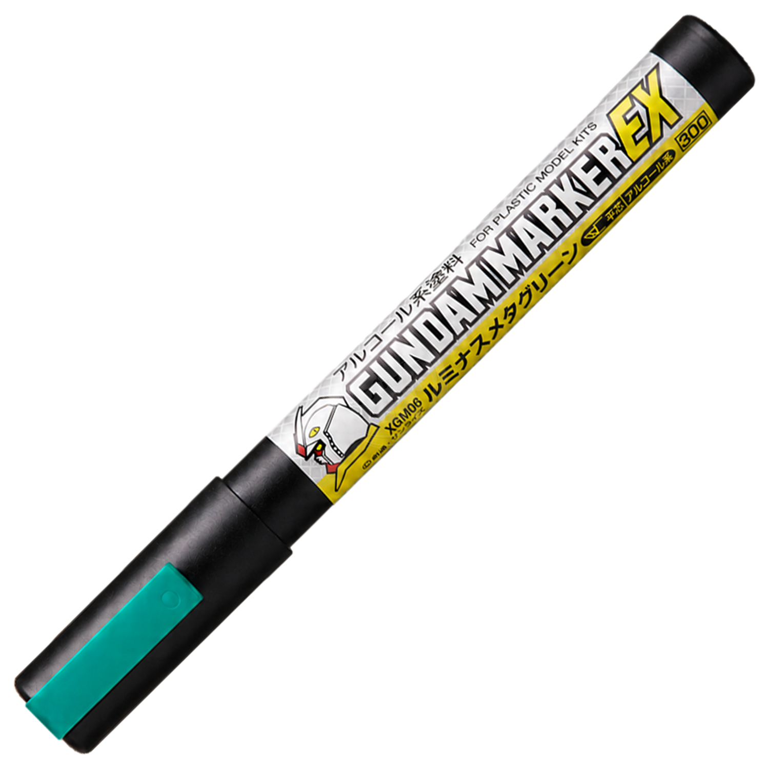Gundam Marker EX Luminous Metallic Green by GSI Creos, a coloring tool with a metallic green ink for model detailing.