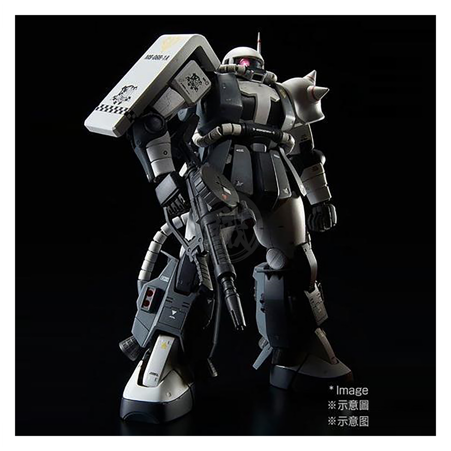 Bandai MG Zaku II High Mobility Type model kit featuring detailed armor and weaponry, customized by Eric Manthfield.
