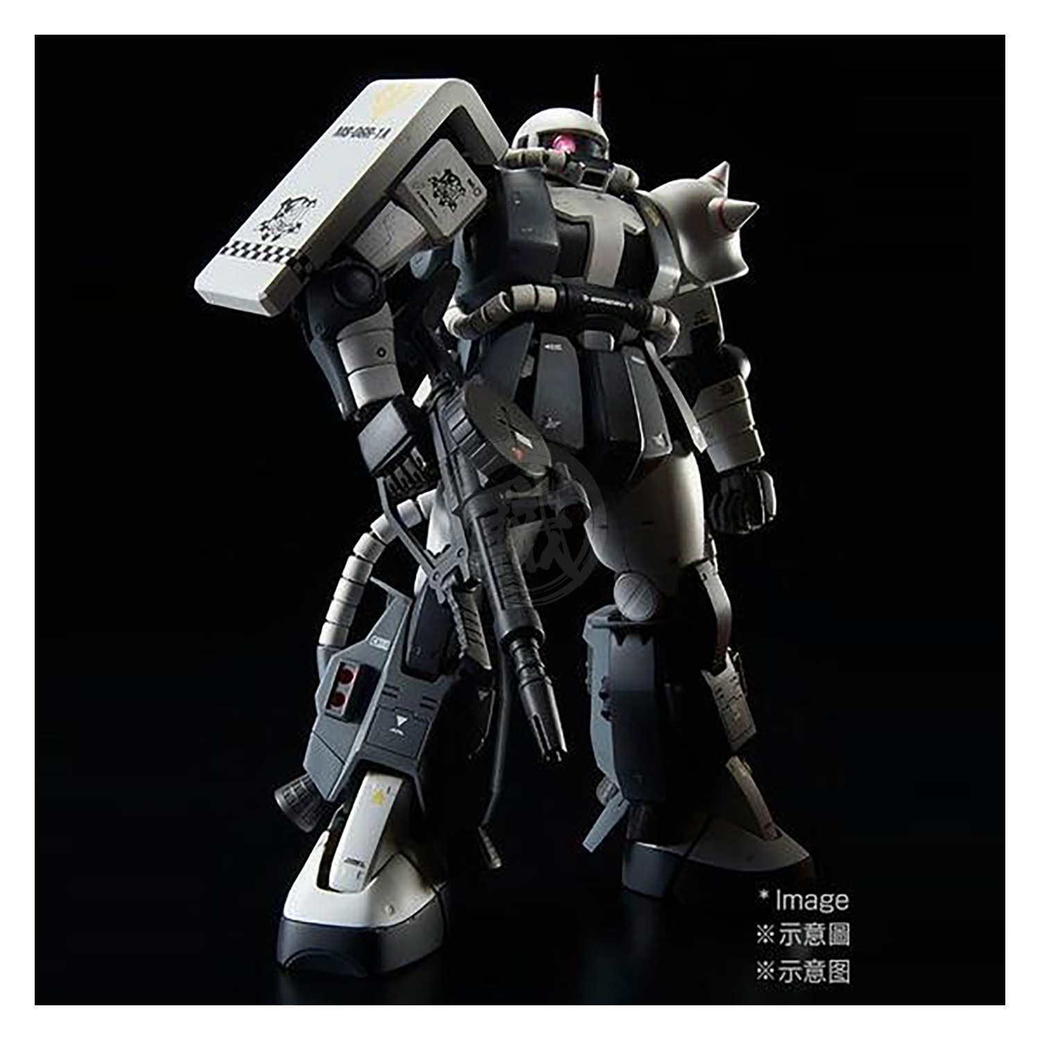 Bandai MG Zaku II High Mobility Type model kit featuring detailed armor and weaponry, customized by Eric Manthfield.