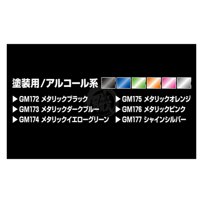 GSI Creos Gundam Marker Metallic Marker Set 2 with shiny metallic coloring tools for model customization and detailing.
