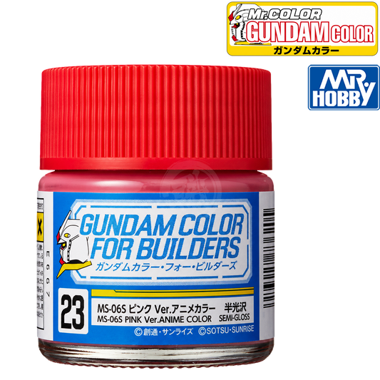 Pink MS-06S Zaku II GSI Creos anime color paint bottle with label and cap, designed for model painting and customization.