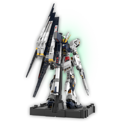 Bandai PGU Nu Gundam model kit displayed with detailed plastic parts and assembly components.