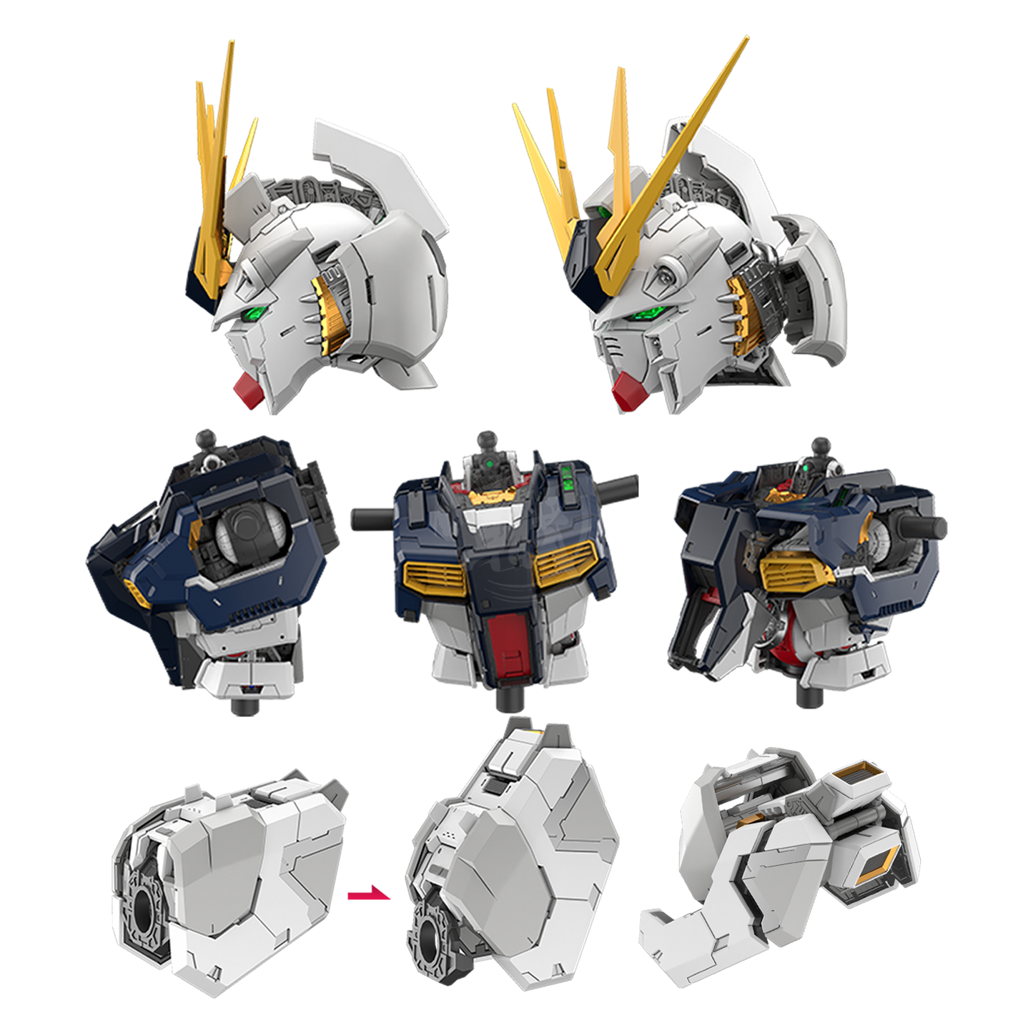 Bandai PGU Nu Gundam model kit with detailed chest and torso components, ready for assembly and display.