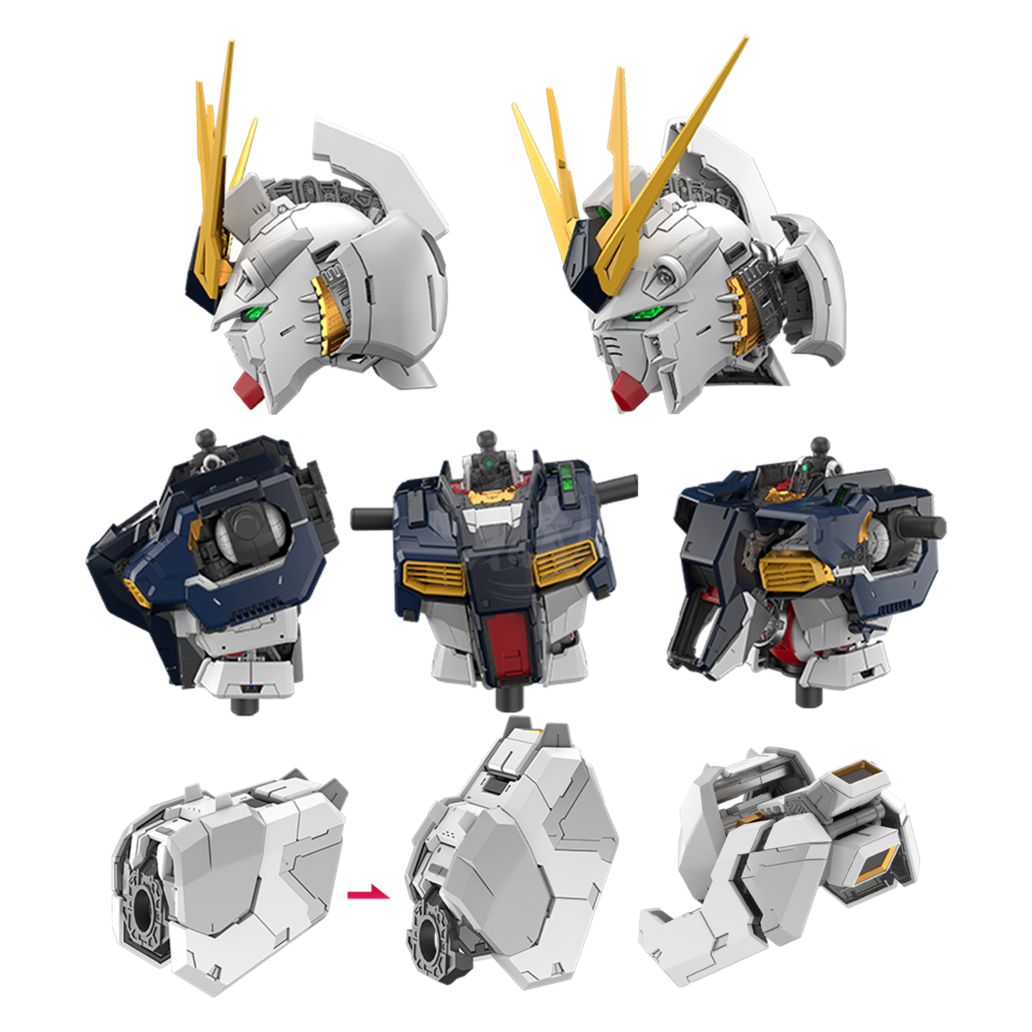 Bandai PGU Nu Gundam model kit with detailed chest and torso components, ready for assembly and display.