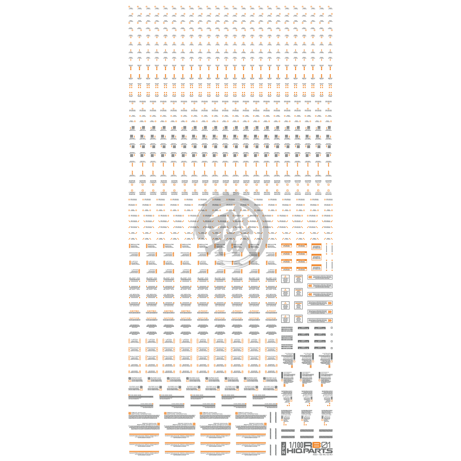 RB01 Caution Decal [Grey & Orange] [1/100 Scale] - ShokuninGunpla