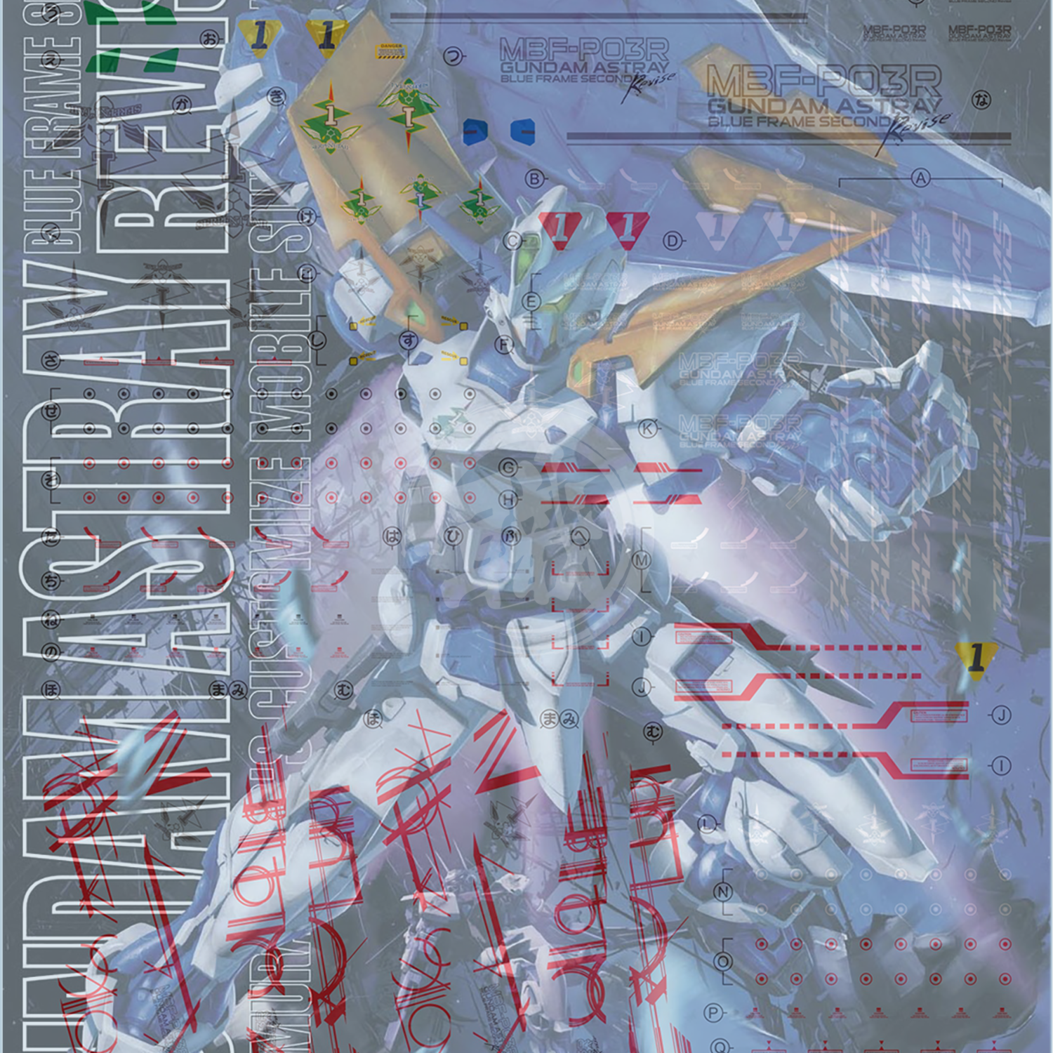 EVO Studio - MG Gundam Astray Blue Frame 2nd Revise Waterslide Decals [Fluorescent] - ShokuninGunpla