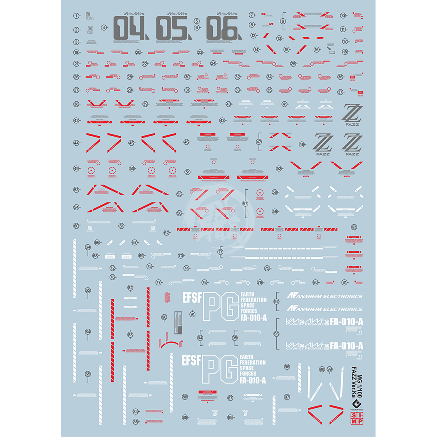 EVO Studio - MG FAZZ [Ver.Ka] Waterslide Decals [Fluorescent] - ShokuninGunpla