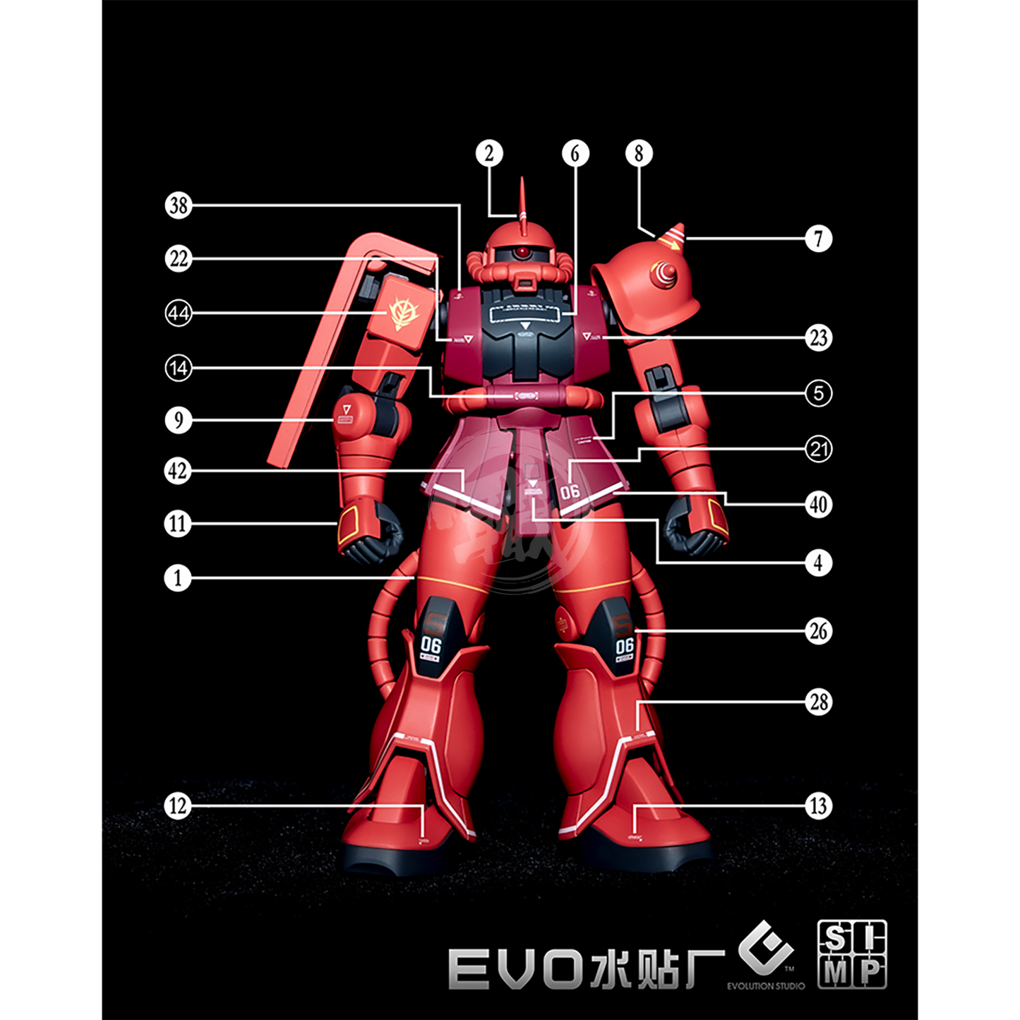 HG Char's Zaku II Waterslide Decals [Fluorescent] - ShokuninGunpla