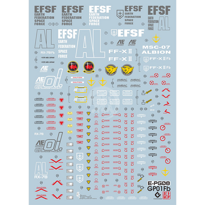 PG RX-78 Gundam GP-01/FB Waterslide Decals [Fluorescent] - ShokuninGunpla