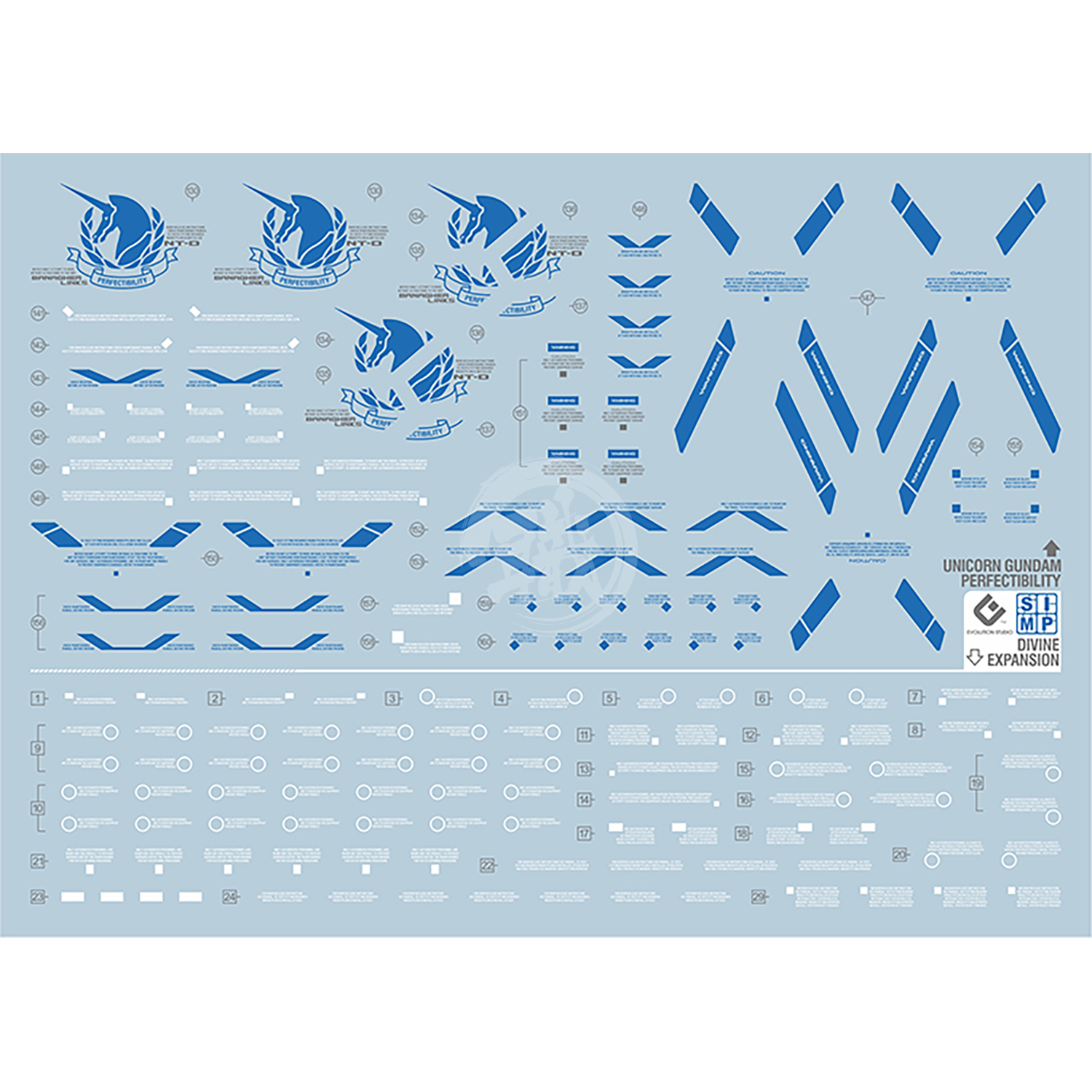 PG Unicorn Perfectibility Waterslide Decals [Blue Ver.] - ShokuninGunpla