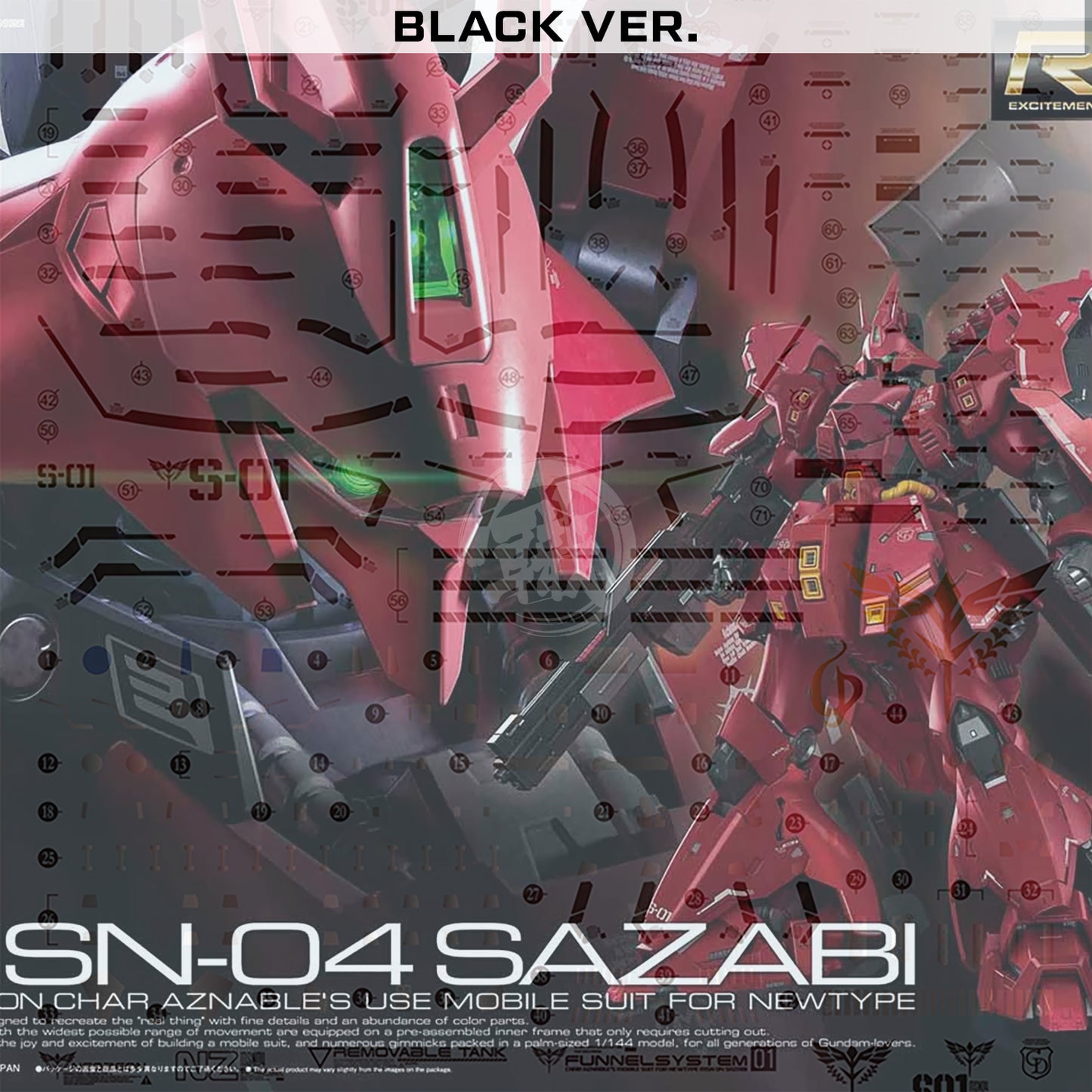 RG Sazabi Waterslide Decals [Black Ver.] - ShokuninGunpla