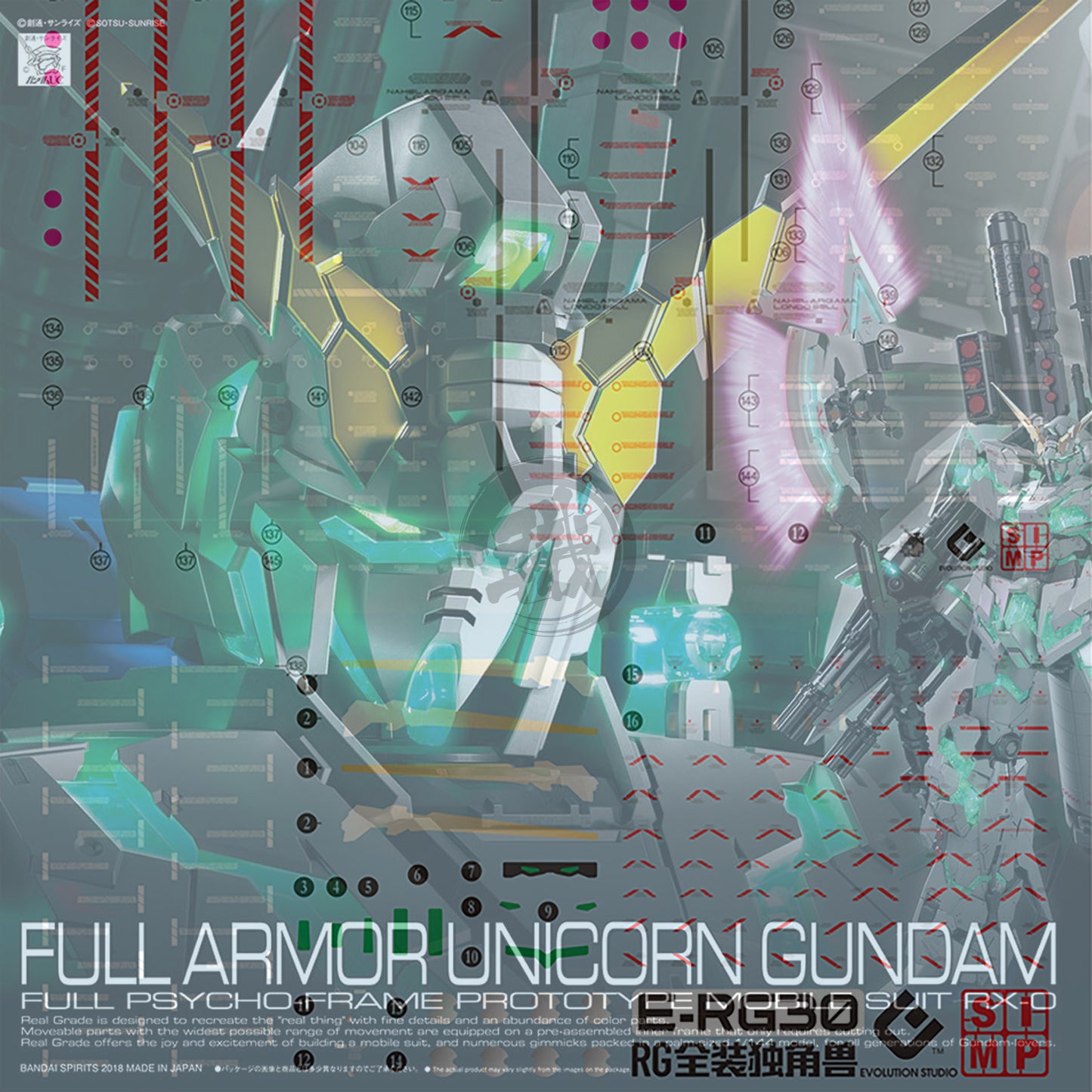 EVO Studio - RG Full Armor Unicorn Gundam Waterslide Decals [Fluorescent] - ShokuninGunpla